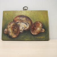 Framed Still Life Painting Art on Wood Mushroom and Radish