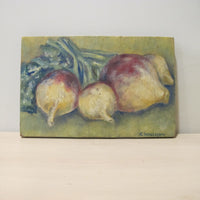 Framed Still Life Painting Art on Wood Mushroom and Radish