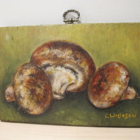 Framed Still Life Painting Art on Wood Mushroom and Radish
