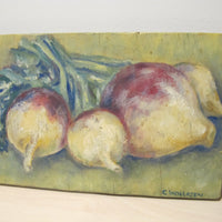 Framed Still Life Painting Art on Wood Mushroom and Radish