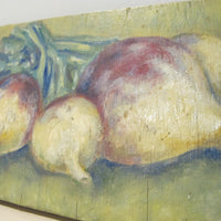 Framed Still Life Painting Art on Wood Mushroom and Radish