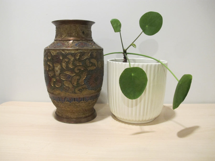 Cast Enameled Brass Vase Antique Made in Japan