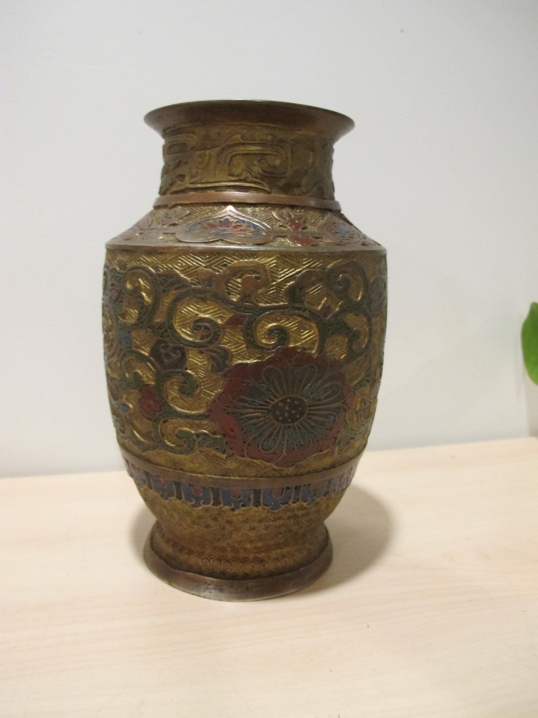 Cast Enameled Brass Vase Antique Made in Japan