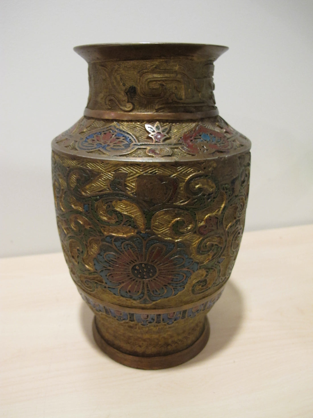 Cast Enameled Brass Vase Antique Made in Japan