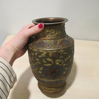 Cast Enameled Brass Vase Antique Made in Japan