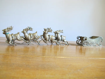 Brass Reindeer and Sleigh Vintage Christmas Ornament