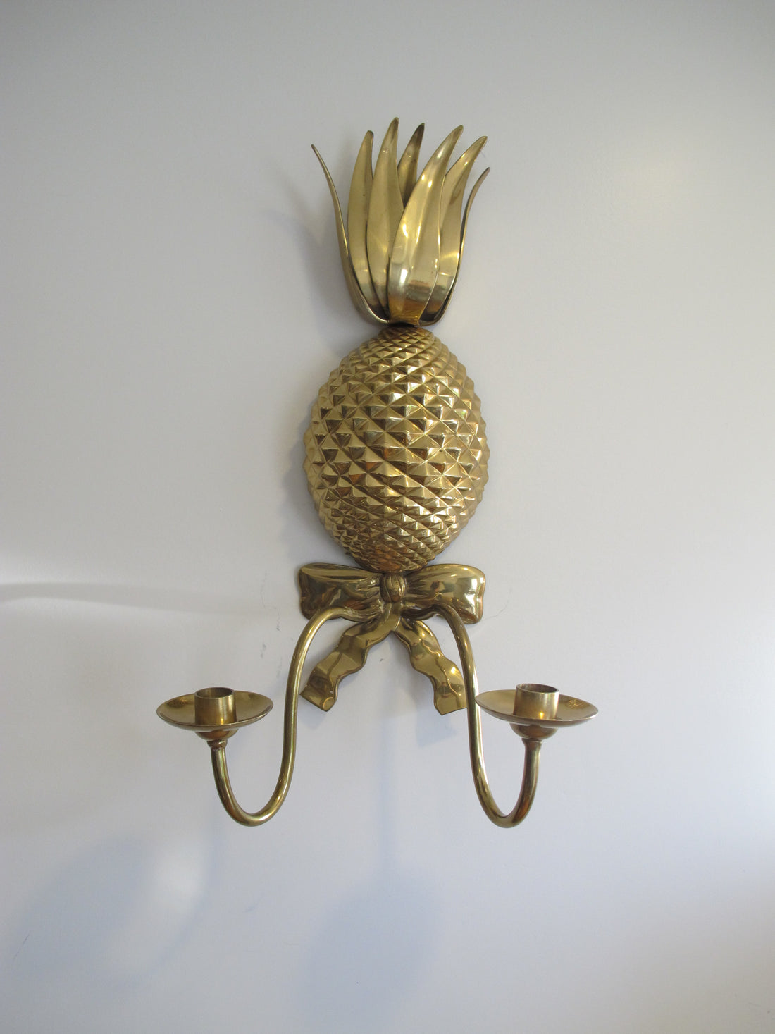 Brass Wall Pineapple Candle Holder with Bow