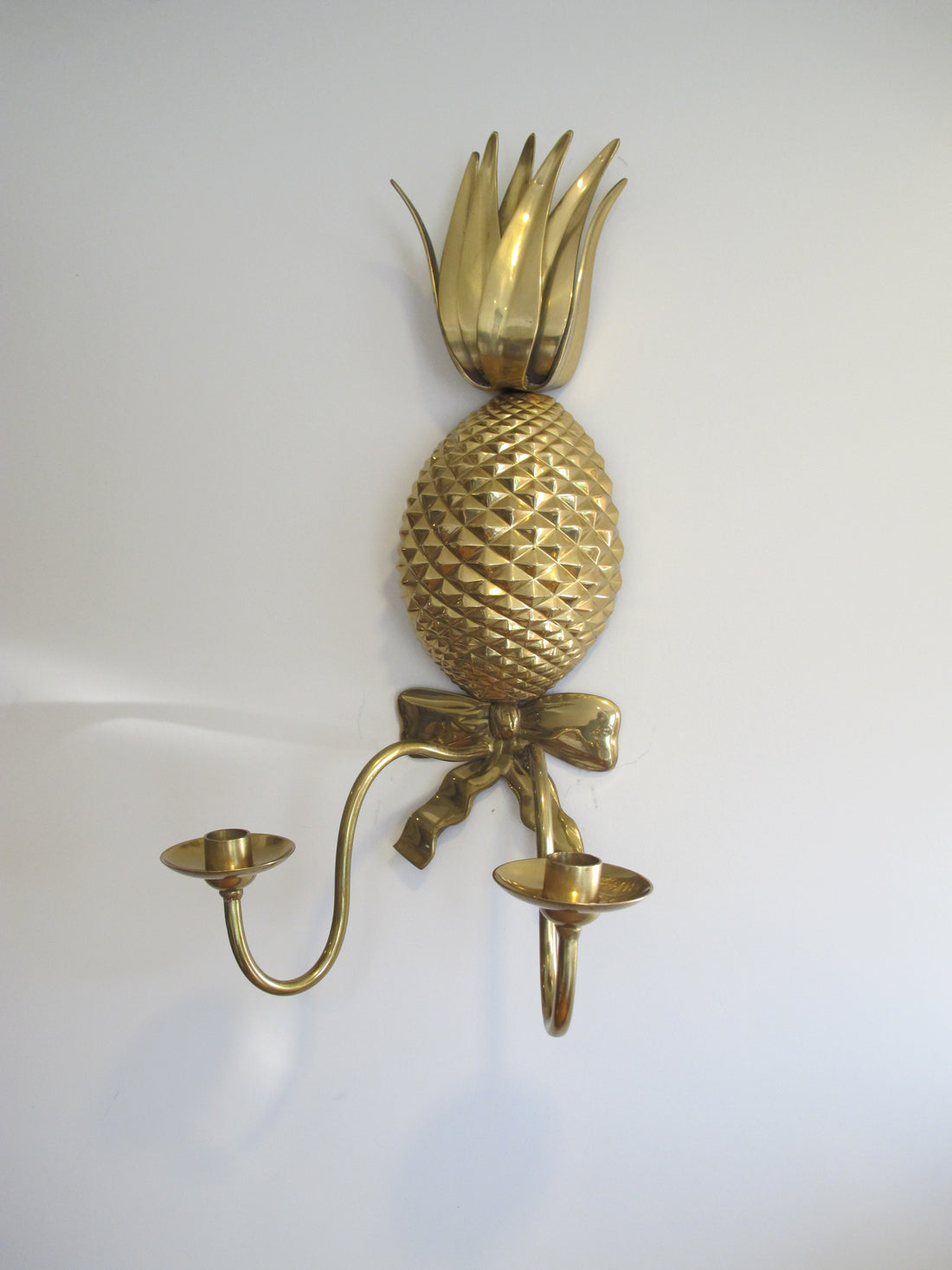 Brass Wall Pineapple Candle Holder with Bow