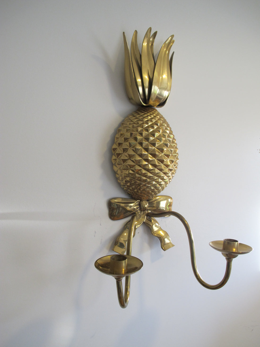 Brass Wall Pineapple Candle Holder with Bow