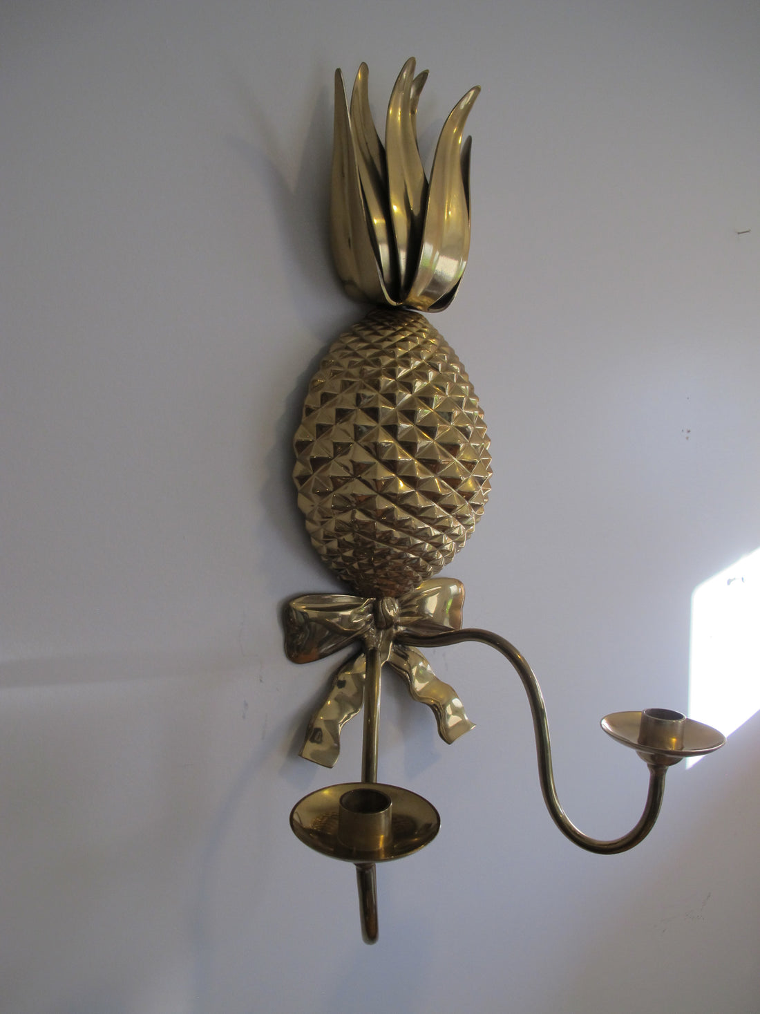Brass Wall Pineapple Candle Holder with Bow