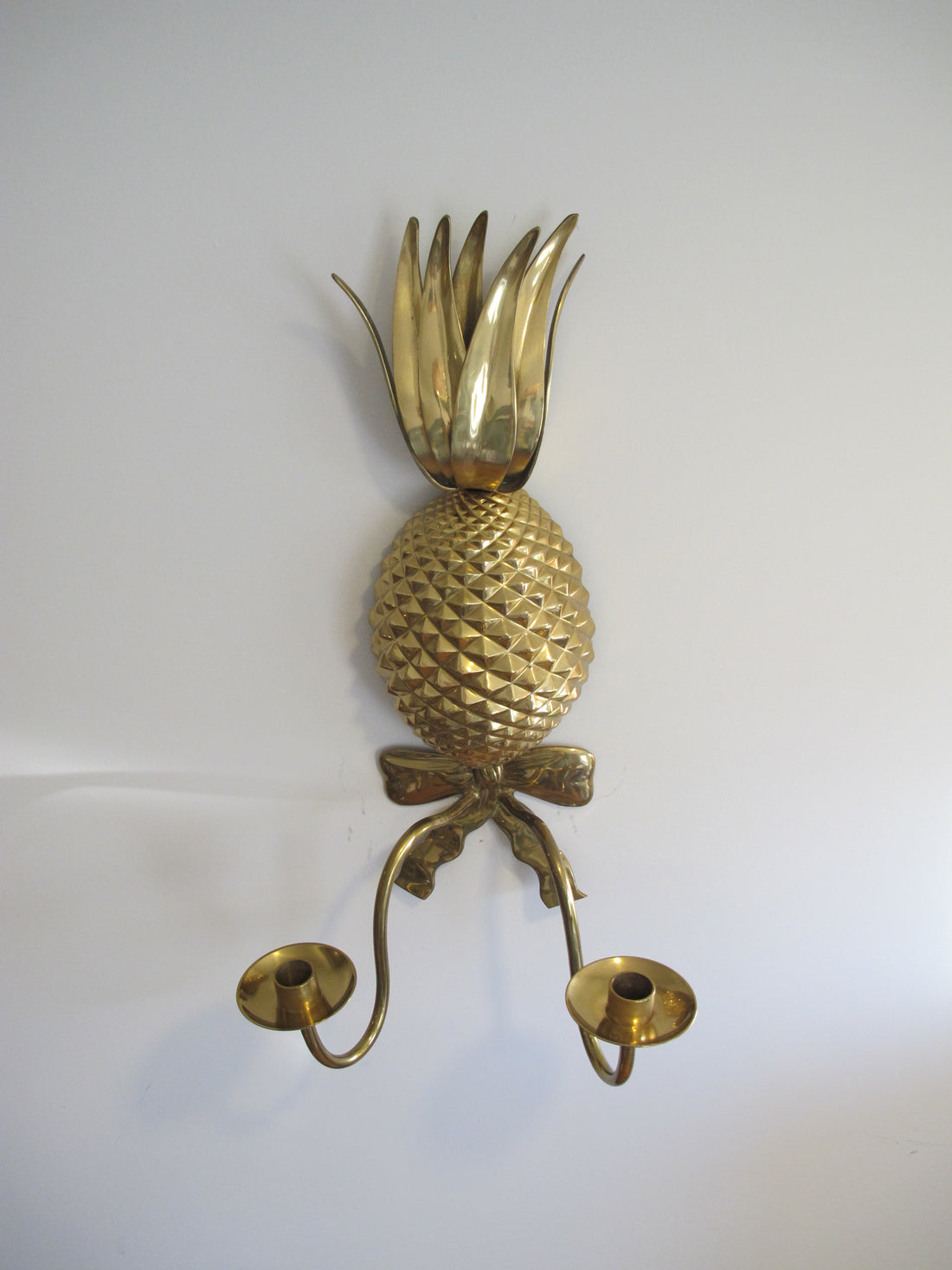 Brass Wall Pineapple Candle Holder with Bow