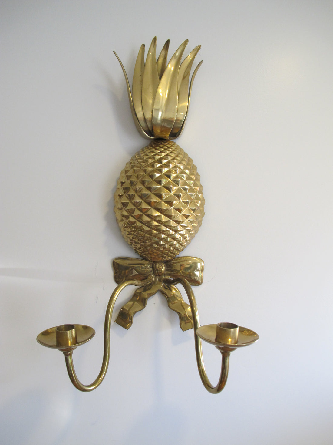 Brass Wall Pineapple Candle Holder with Bow