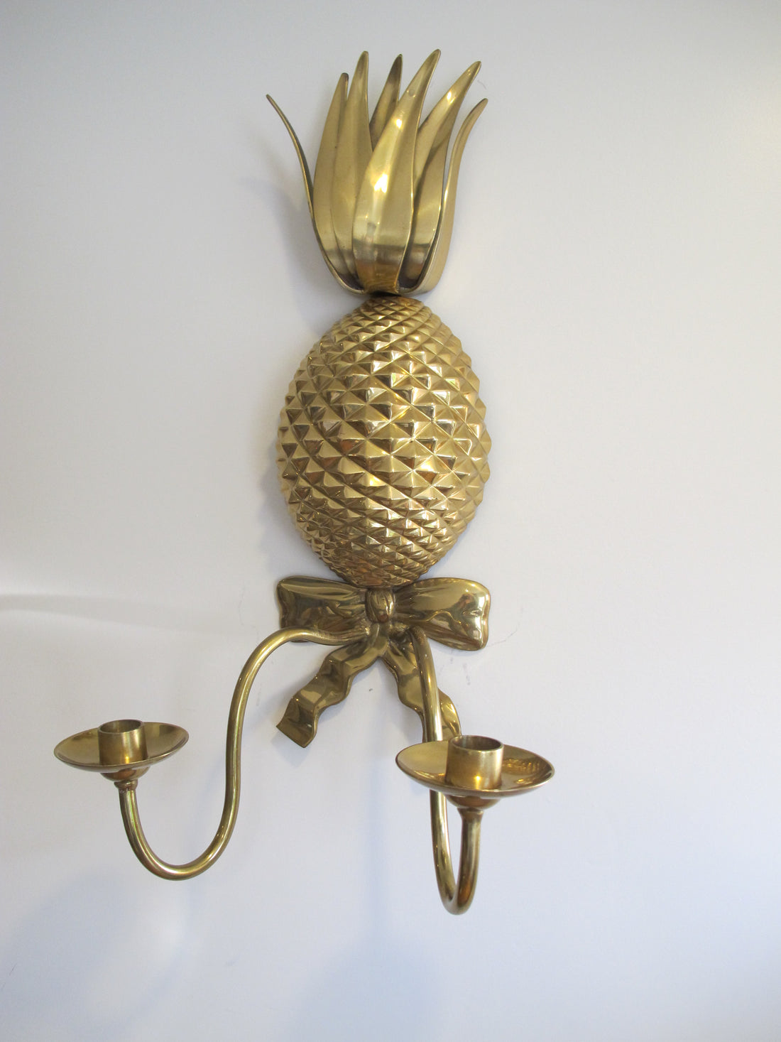 Brass Wall Pineapple Candle Holder with Bow