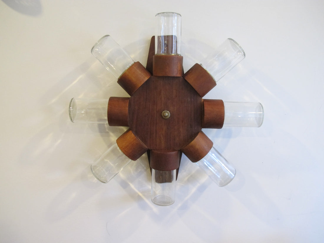 Midcentury Rotating Wall Spice Rack Danish Atomic with 8 Jars