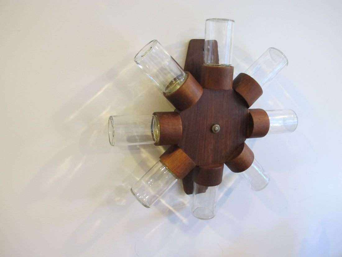 Midcentury Rotating Wall Spice Rack Danish Atomic with 8 Jars