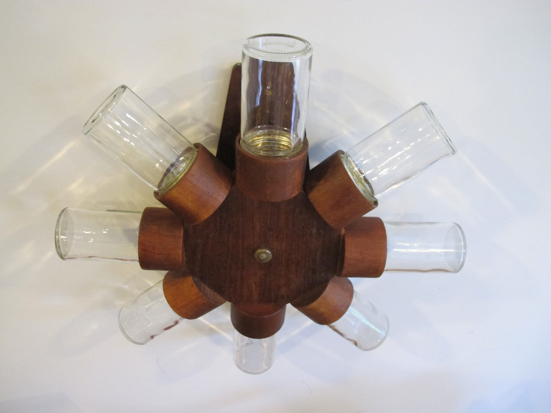 Midcentury Rotating Wall Spice Rack Danish Atomic with 8 Jars