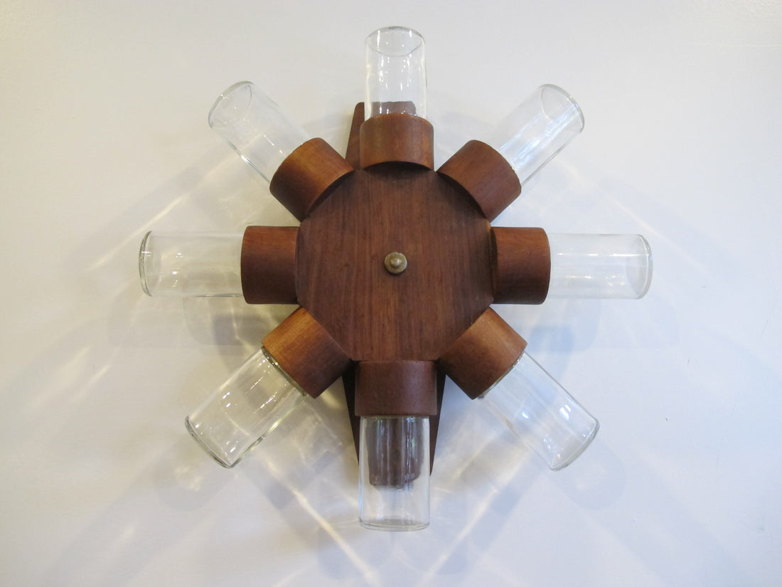 Midcentury Rotating Wall Spice Rack Danish Atomic with 8 Jars