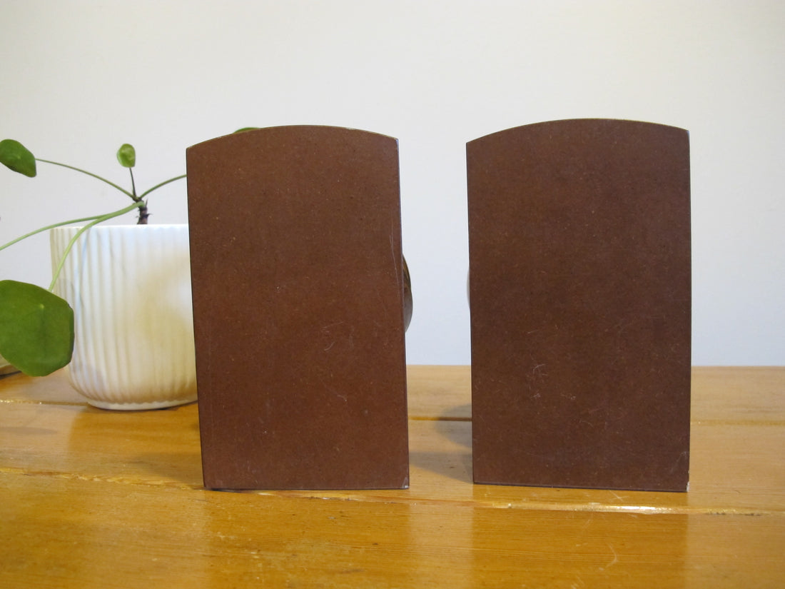 Set of Globe Bookends Wood Spinning Paper Mache Brass Wood Globes