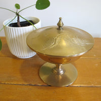 Brass Pedestal Serving Candy Dish Etched Vintage