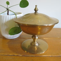Brass Pedestal Serving Candy Dish Etched Vintage