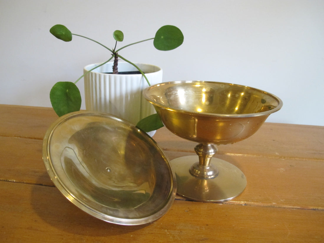 Brass Pedestal Serving Candy Dish Etched Vintage