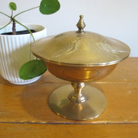 Brass Pedestal Serving Candy Dish Etched Vintage