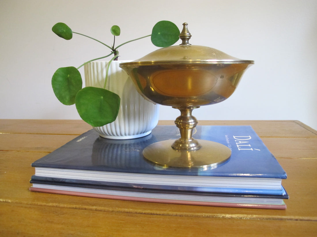 Brass Pedestal Serving Candy Dish Etched Vintage