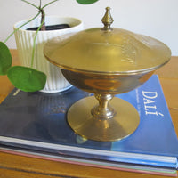 Brass Pedestal Serving Candy Dish Etched Vintage