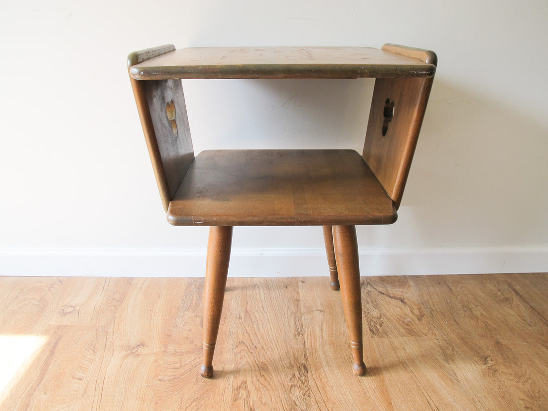 Danish Style Wood Side Table Two-Tier Vintage Antique