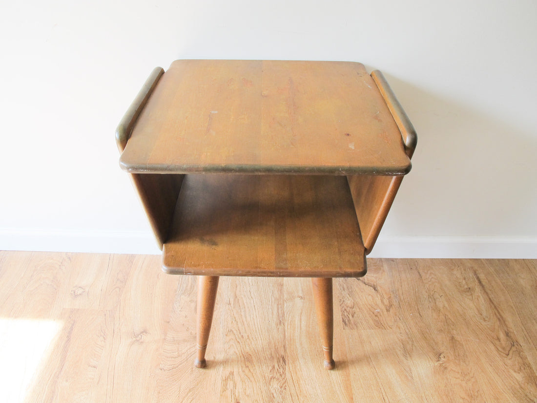 Danish Style Wood Side Table Two-Tier Vintage Antique