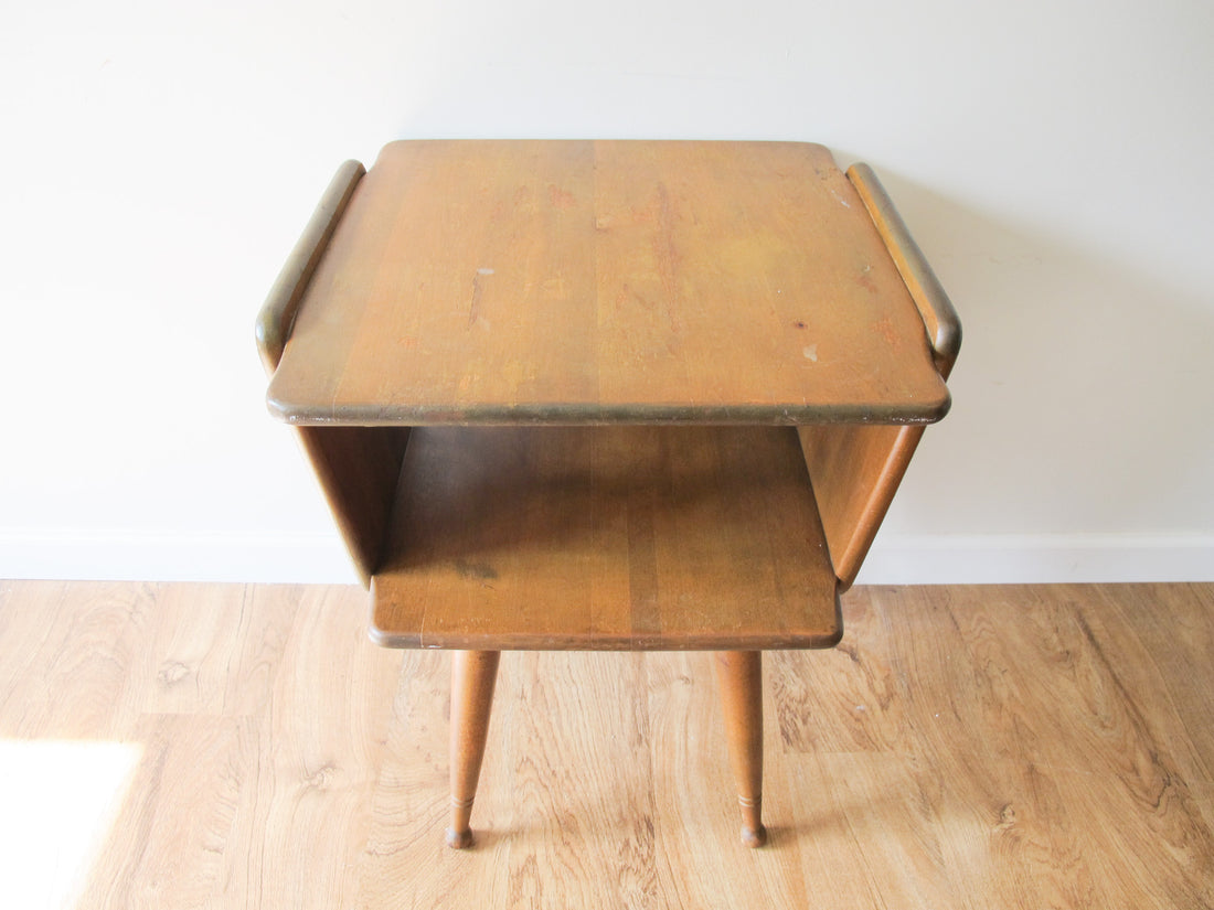 Danish Style Wood Side Table Two-Tier Vintage Antique