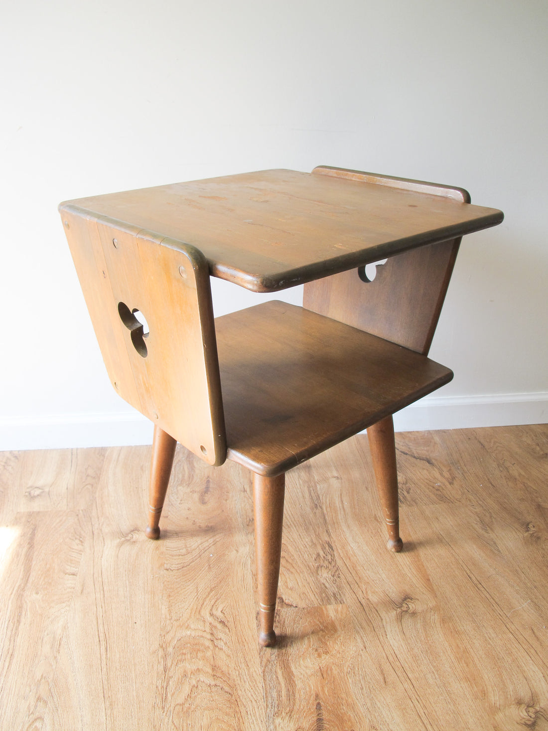 Danish Style Wood Side Table Two-Tier Vintage Antique