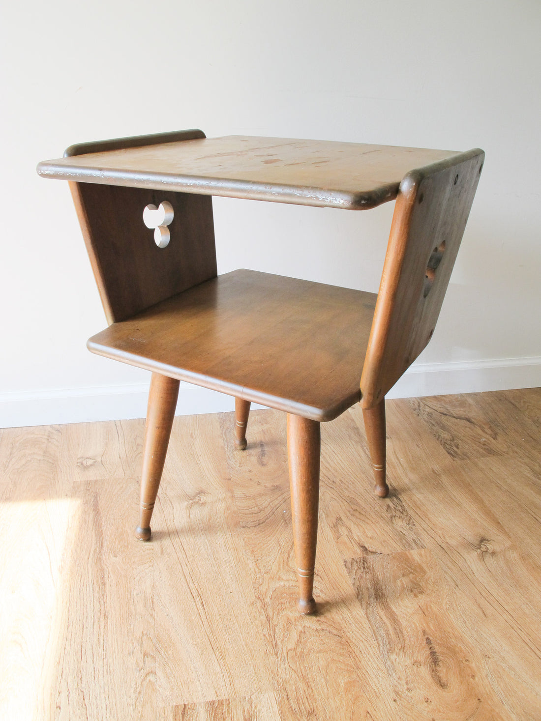 Danish Style Wood Side Table Two-Tier Vintage Antique