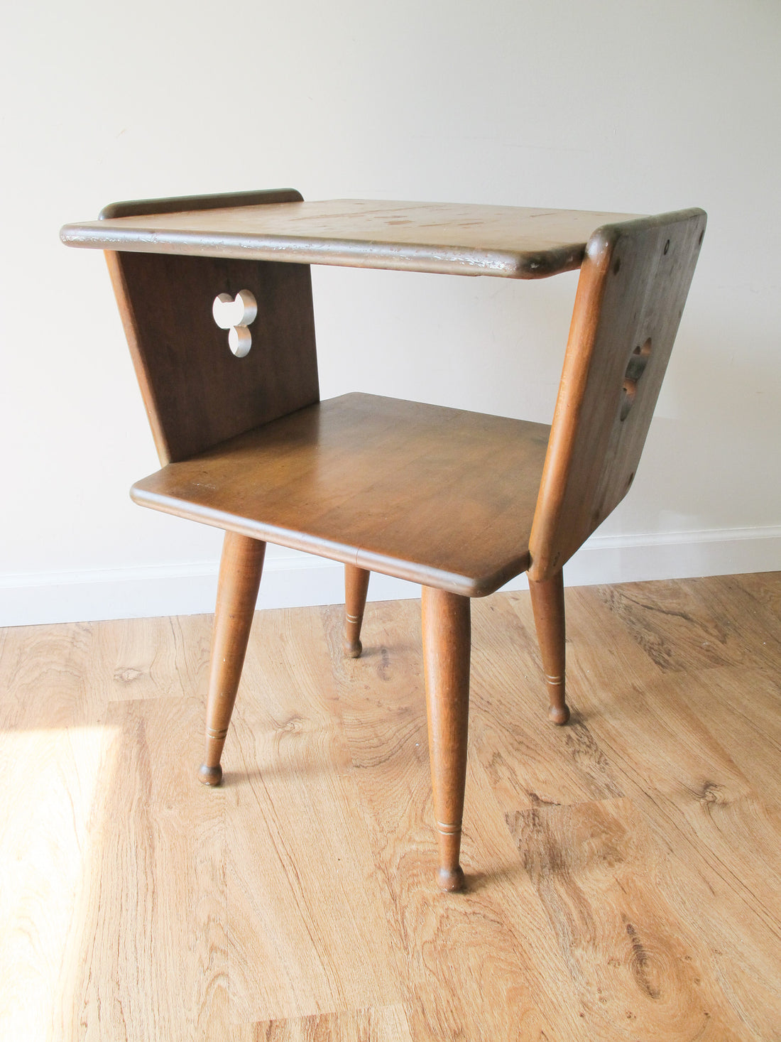 Danish Style Wood Side Table Two-Tier Vintage Antique