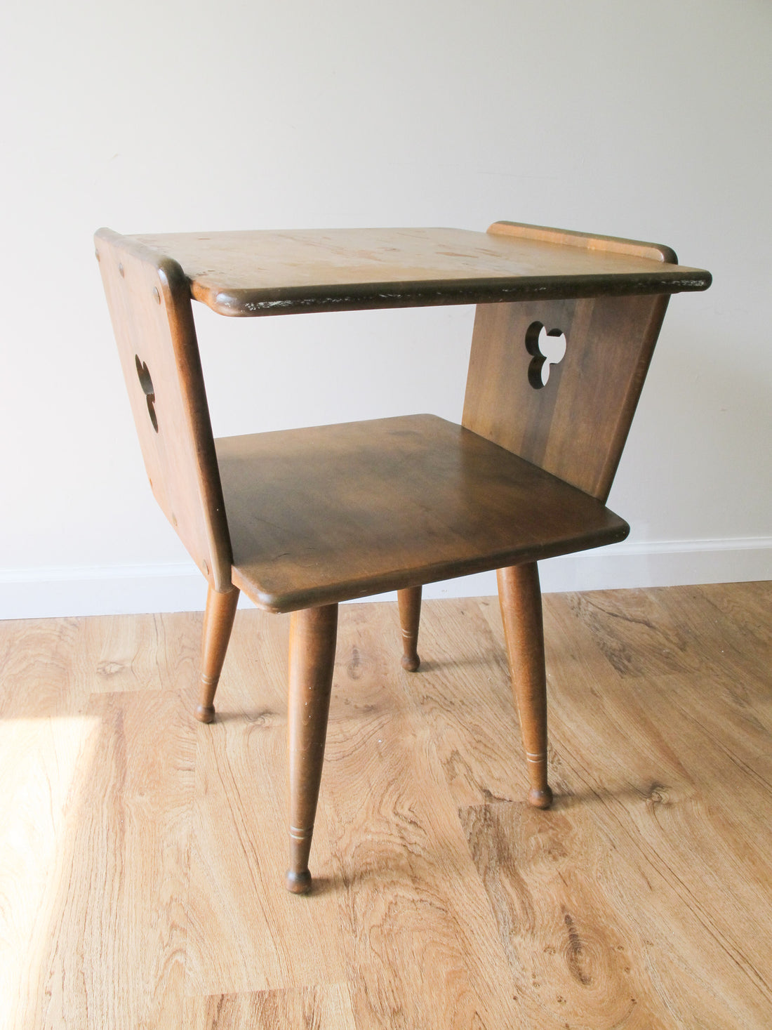 Danish Style Wood Side Table Two-Tier Vintage Antique