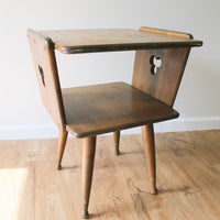 Danish Style Wood Side Table Two-Tier Vintage Antique
