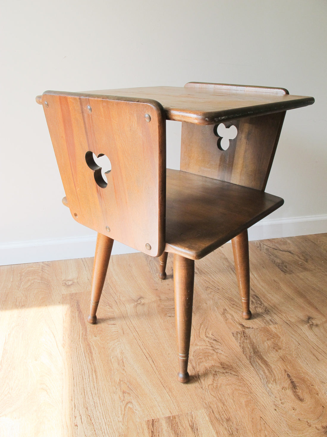 Danish Style Wood Side Table Two-Tier Vintage Antique