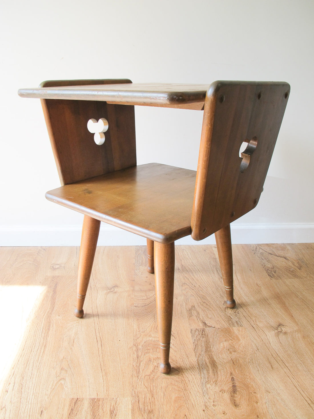 Danish Style Wood Side Table Two-Tier Vintage Antique
