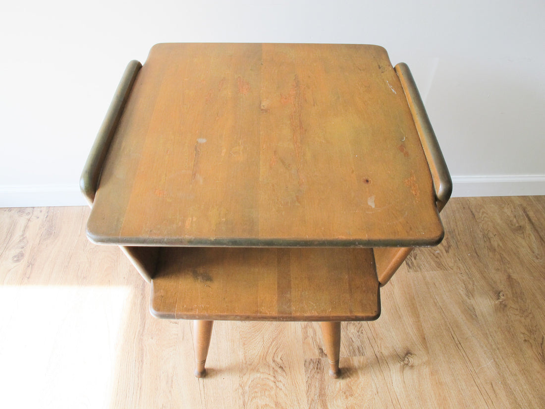 Danish Style Wood Side Table Two-Tier Vintage Antique