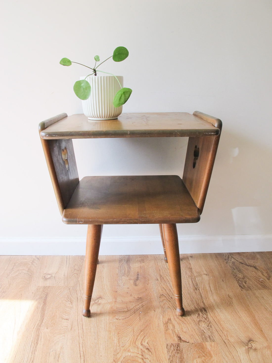 Danish Style Wood Side Table Two-Tier Vintage Antique