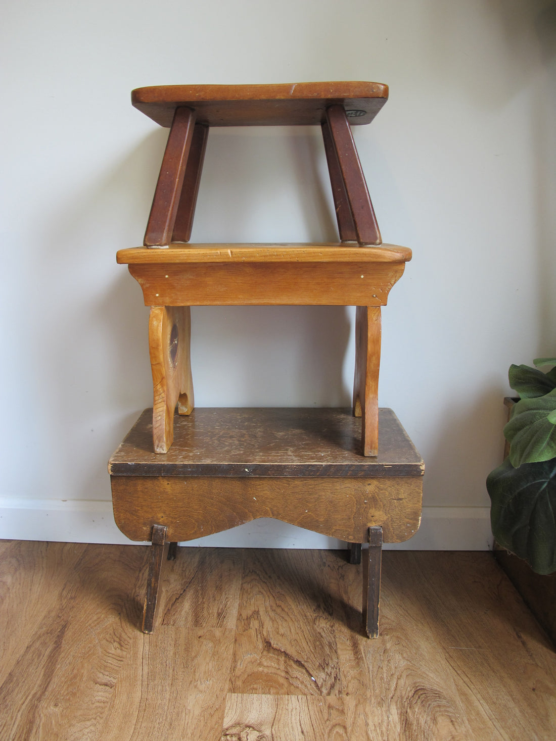 Antique Primitive Wood Stools – Rustic Handmade Seating & Display