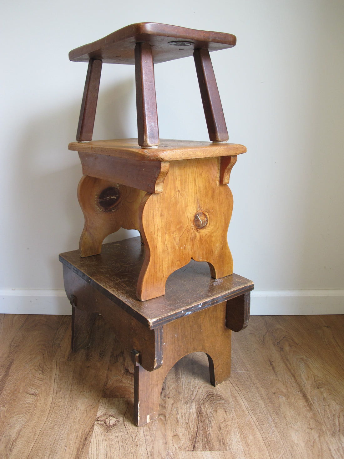 Antique Primitive Wood Stools – Rustic Handmade Seating & Display