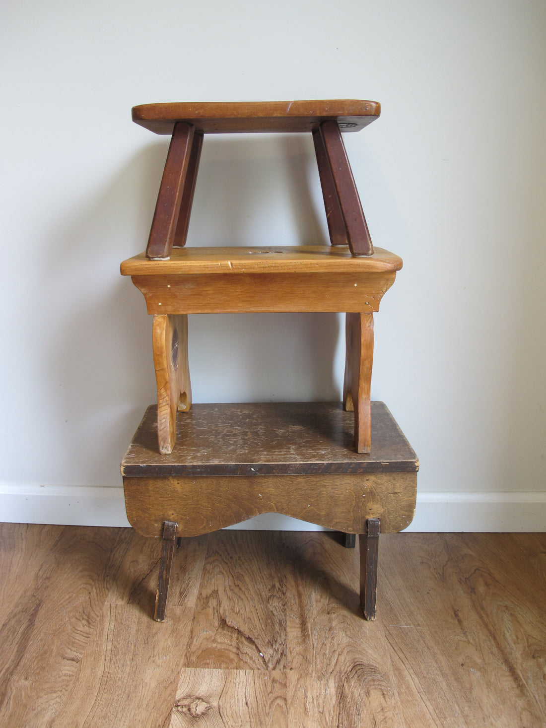 Antique Primitive Wood Stools – Rustic Handmade Seating & Display