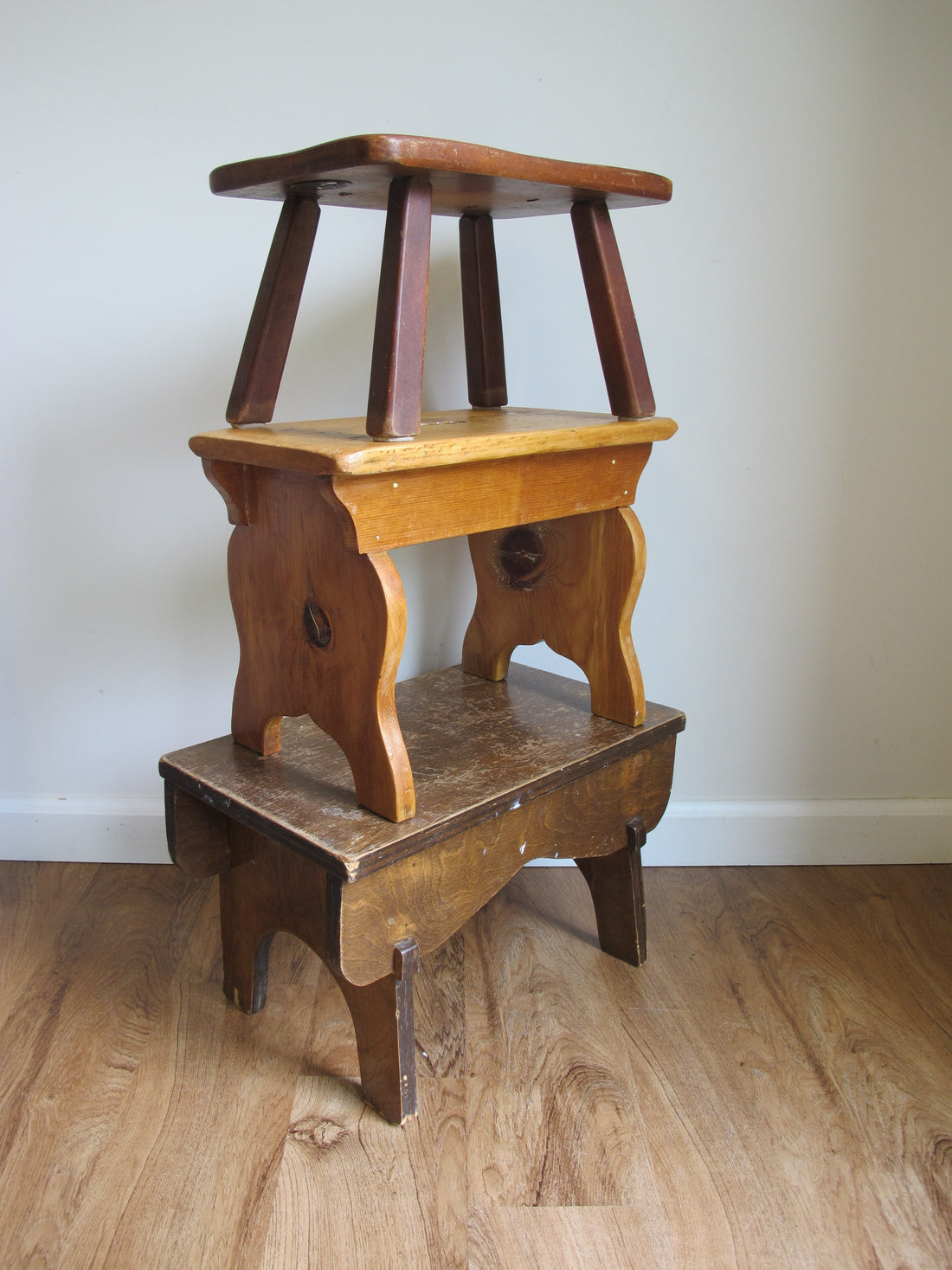Antique Primitive Wood Stools – Rustic Handmade Seating & Display