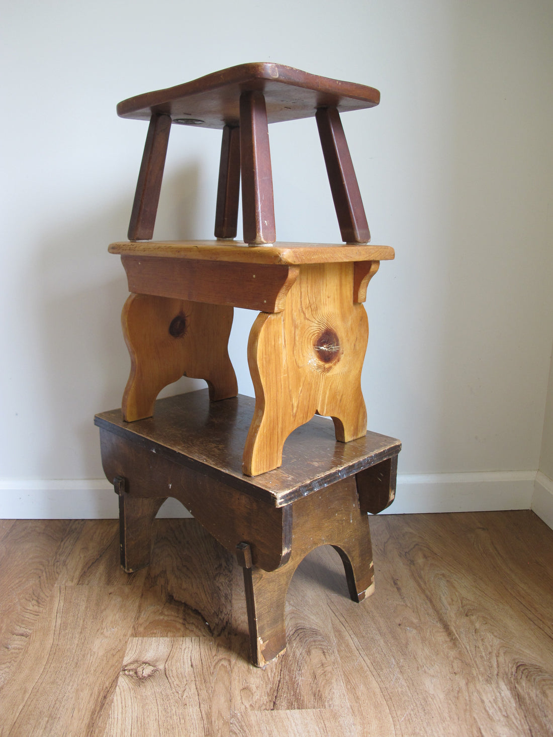 Antique Primitive Wood Stools – Rustic Handmade Seating & Display