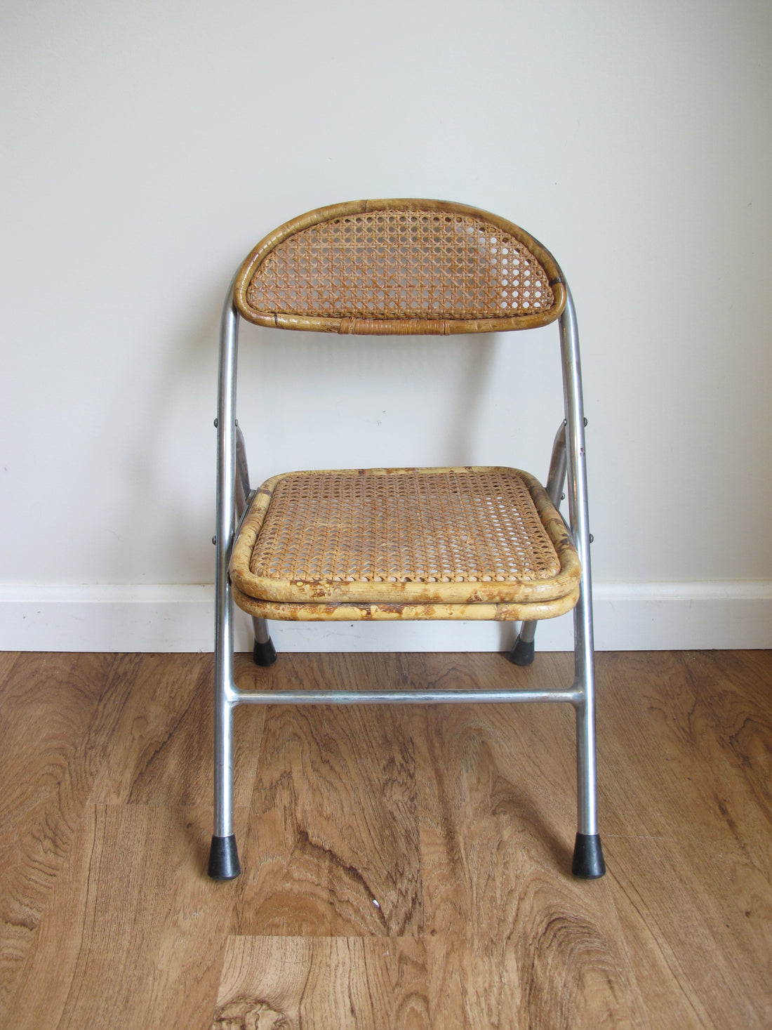 Vintage Folding Cane Kids Chair – Chrome Frame Child’s Folding Seat