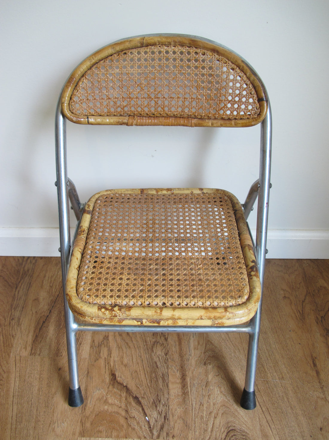 Vintage Folding Cane Kids Chair – Chrome Frame Child’s Folding Seat