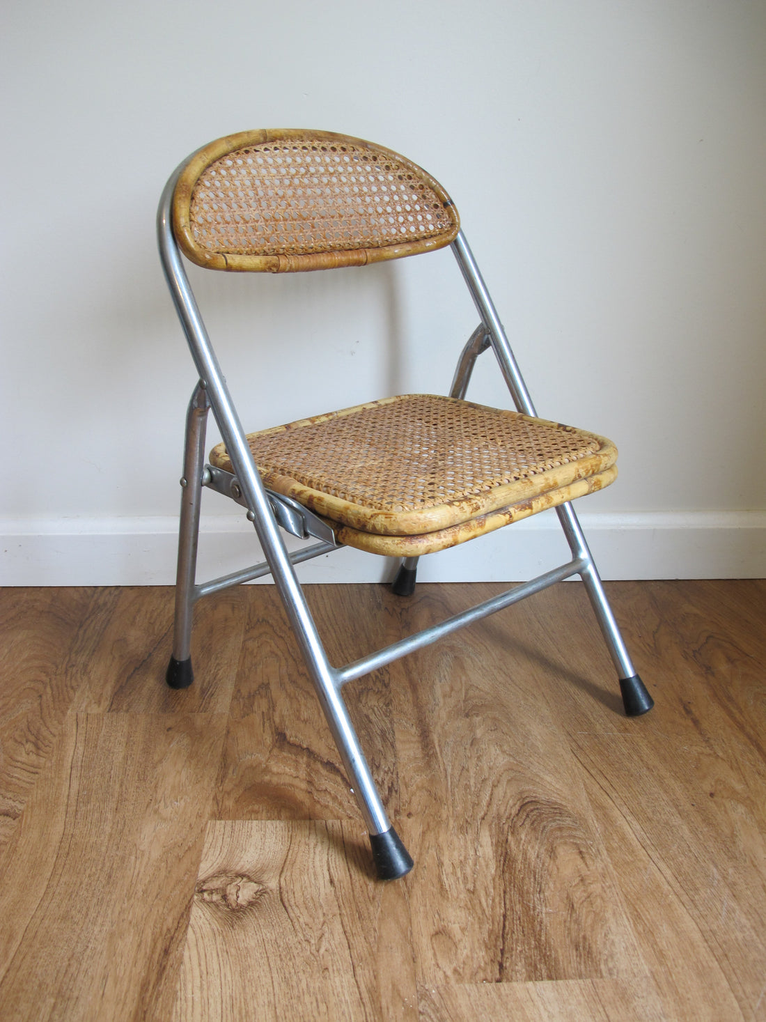 Vintage Folding Cane Kids Chair – Chrome Frame Child’s Folding Seat