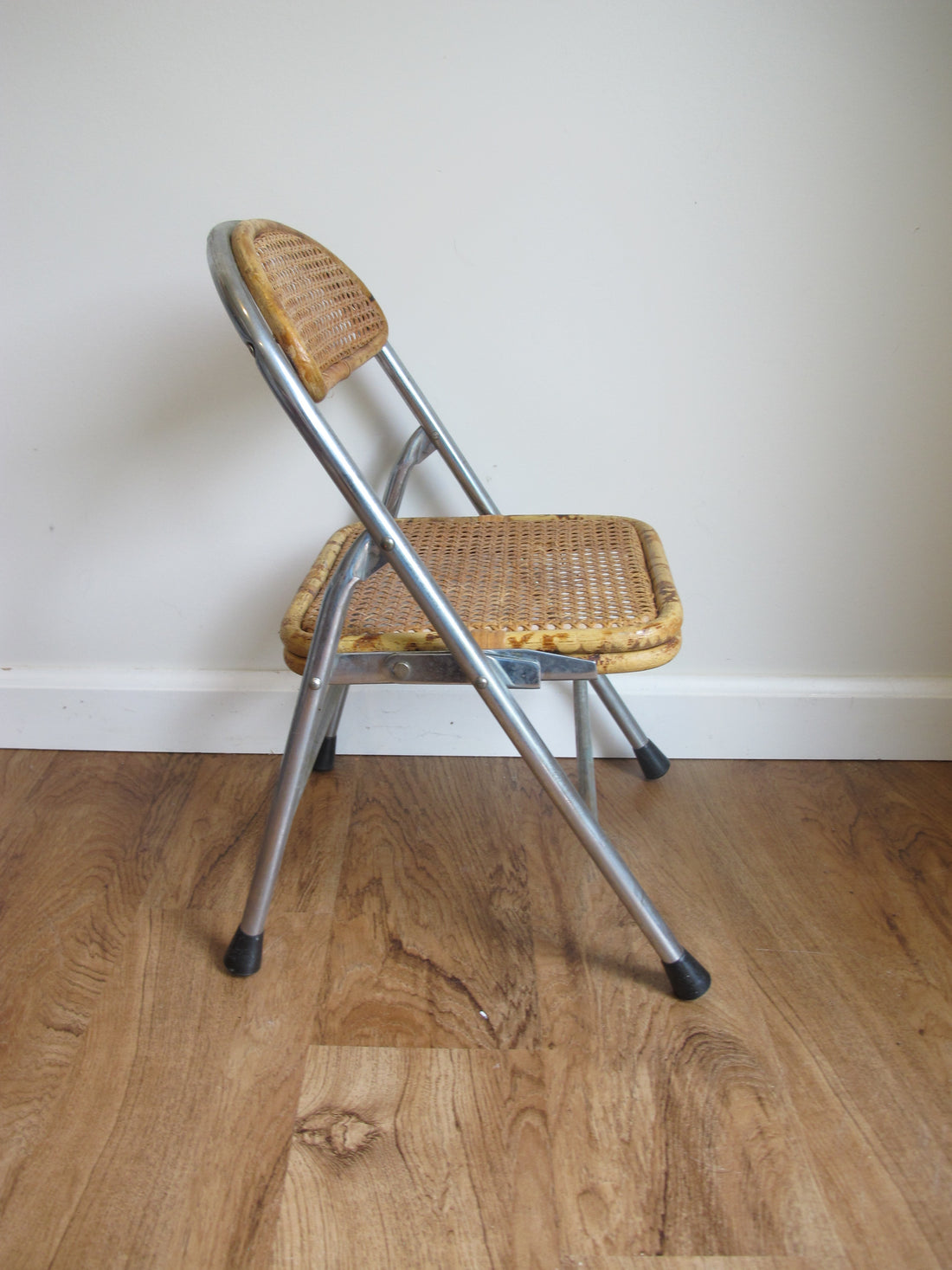Vintage Folding Cane Kids Chair – Chrome Frame Child’s Folding Seat