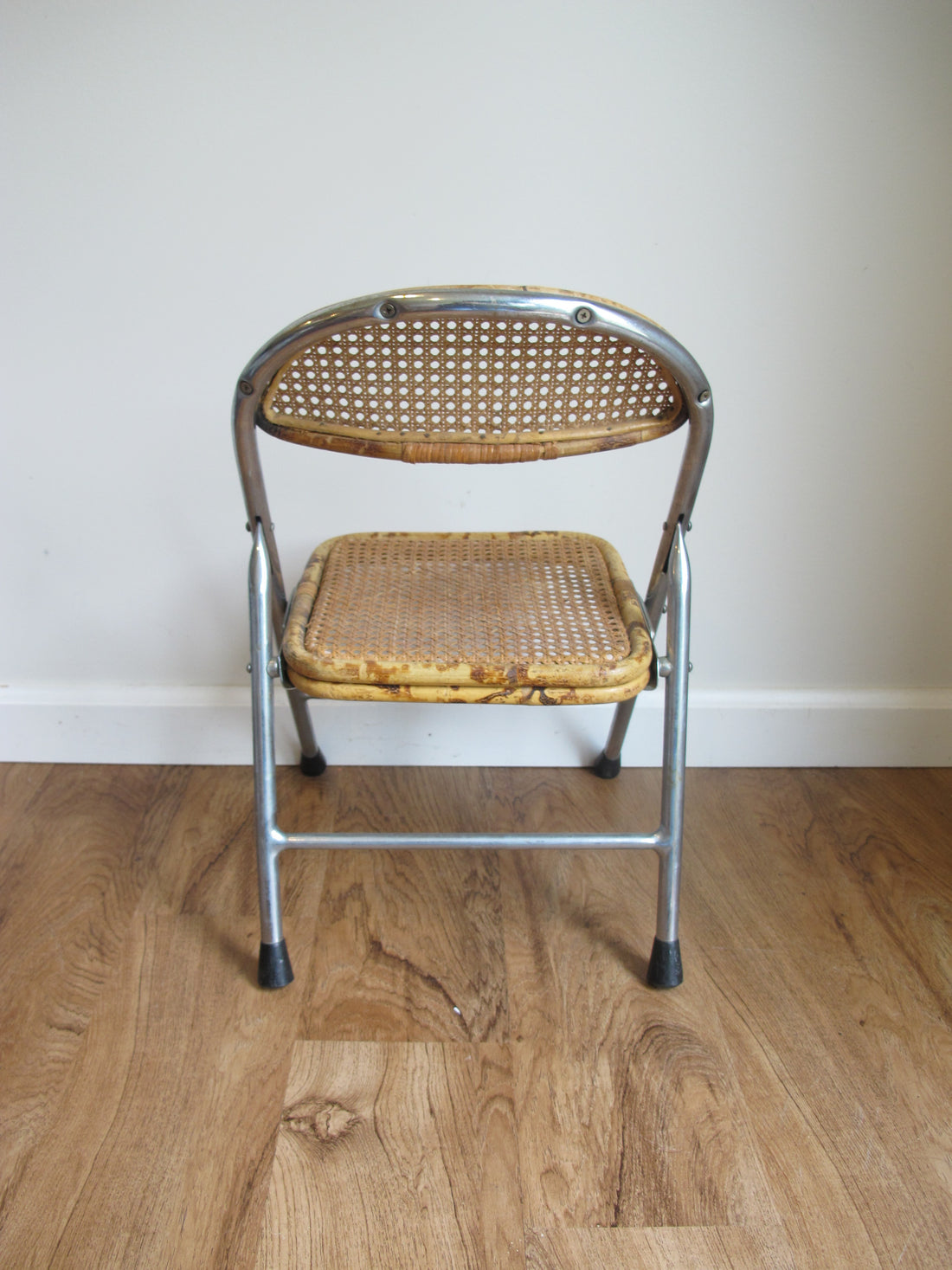 Vintage Folding Cane Kids Chair – Chrome Frame Child’s Folding Seat